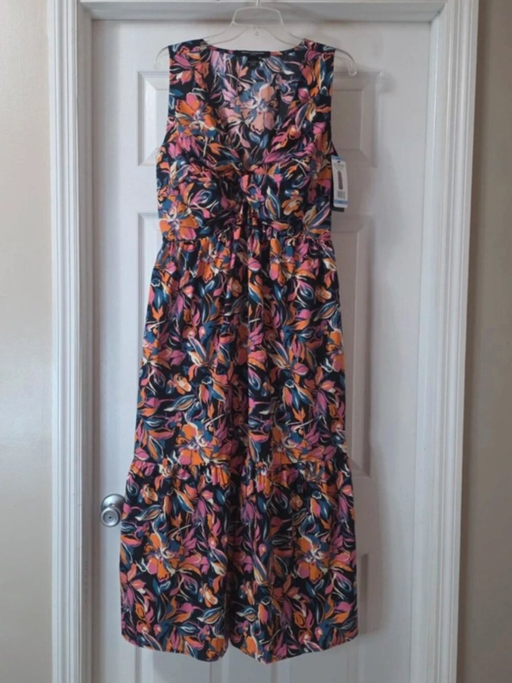 French Connection Floral Twist Front Tiered Maxi Dress Womens L Cotton NWT